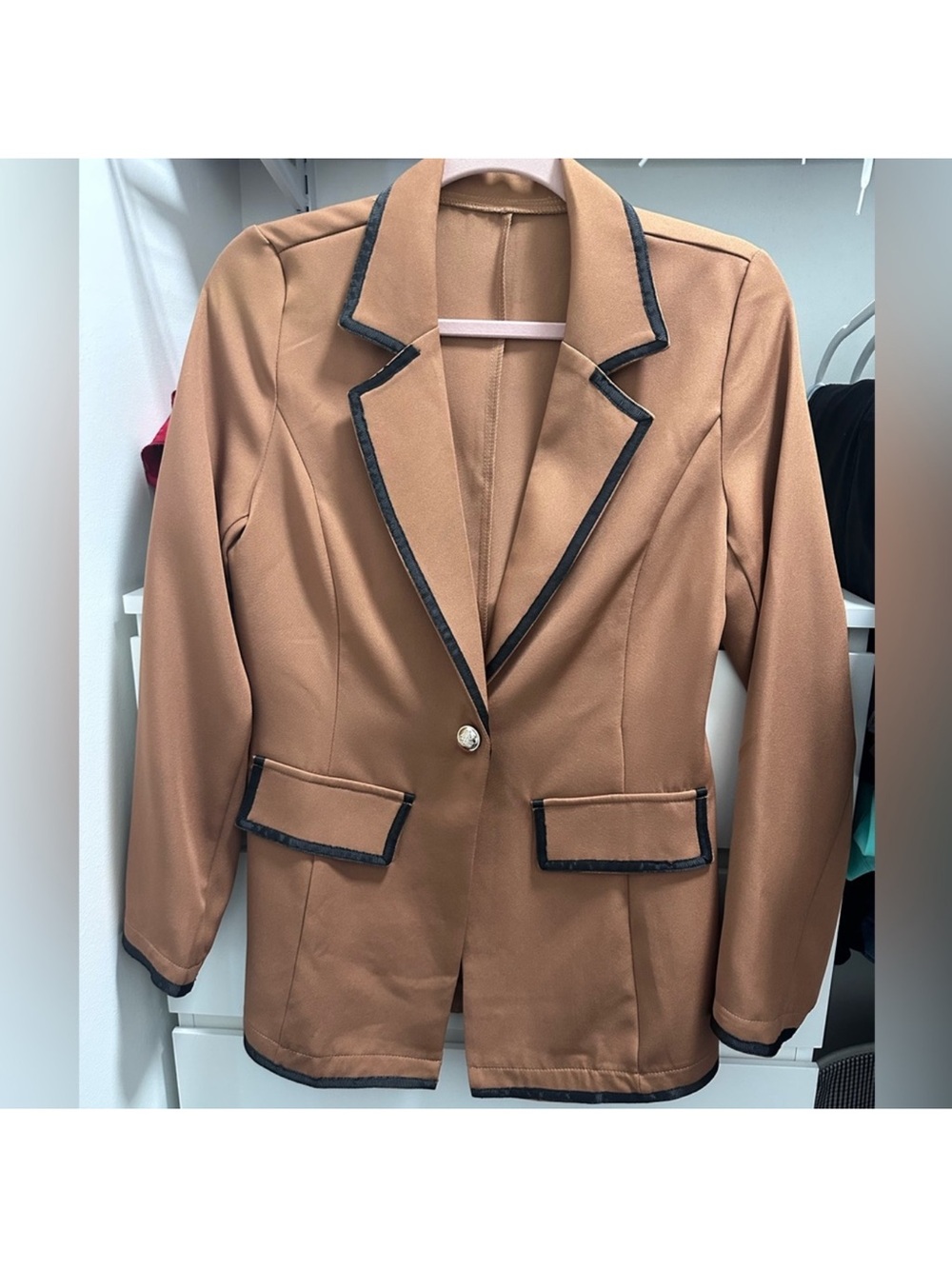 Tailored Tan Blazer with Contrast Trim